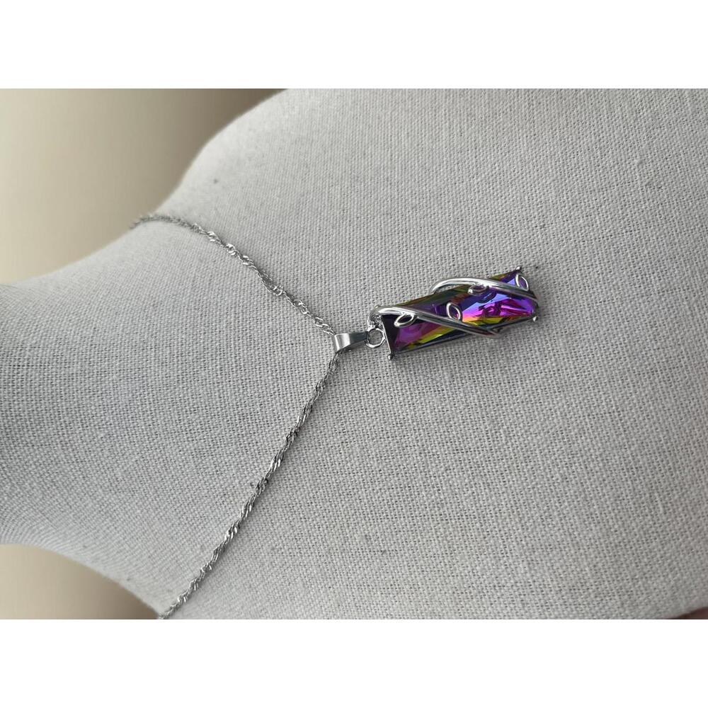 Multicolor Rectangular Aurora Borealis Pendant Ne… - image 3